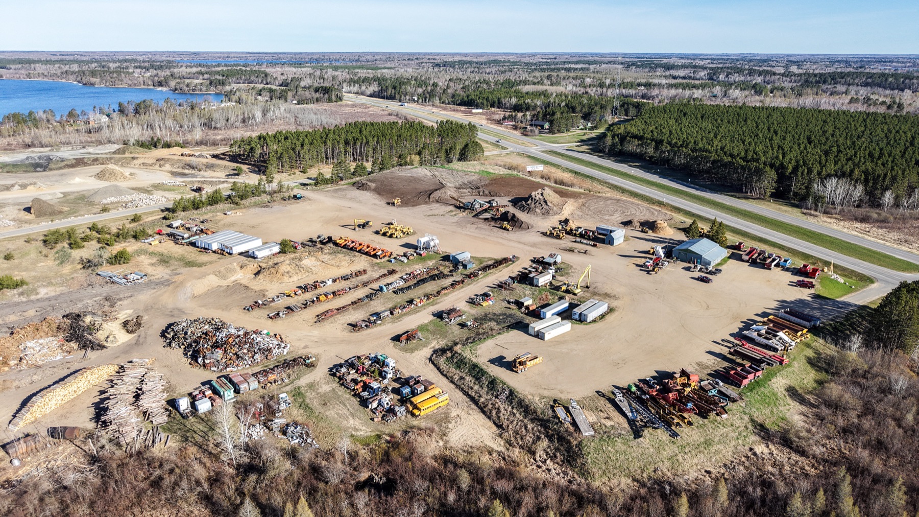Aerial of the Storlie equipment yard and shop on Highway 2