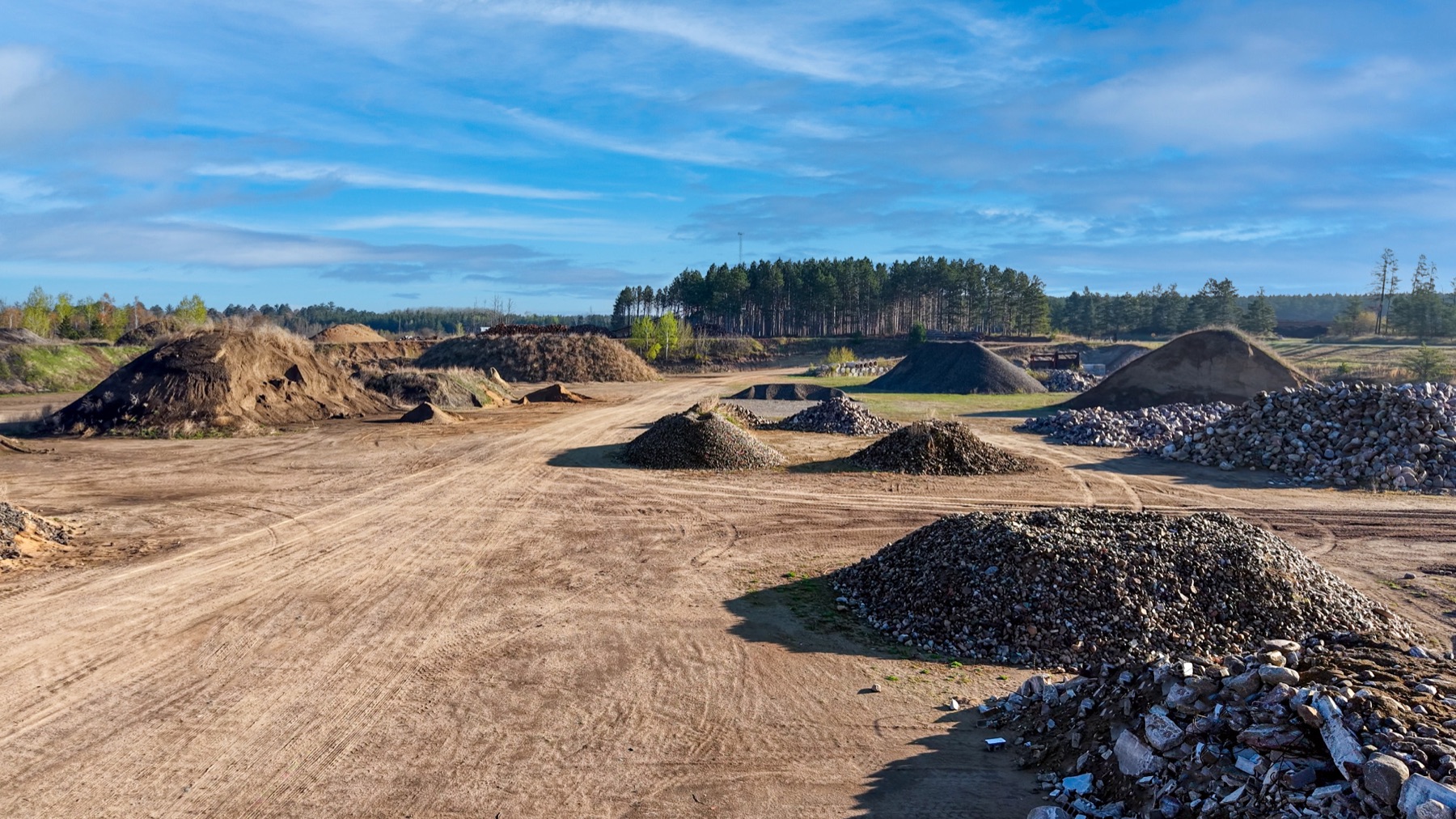 Aggregate, gravel, sand, and rock stockpiles at the Storlie pit
